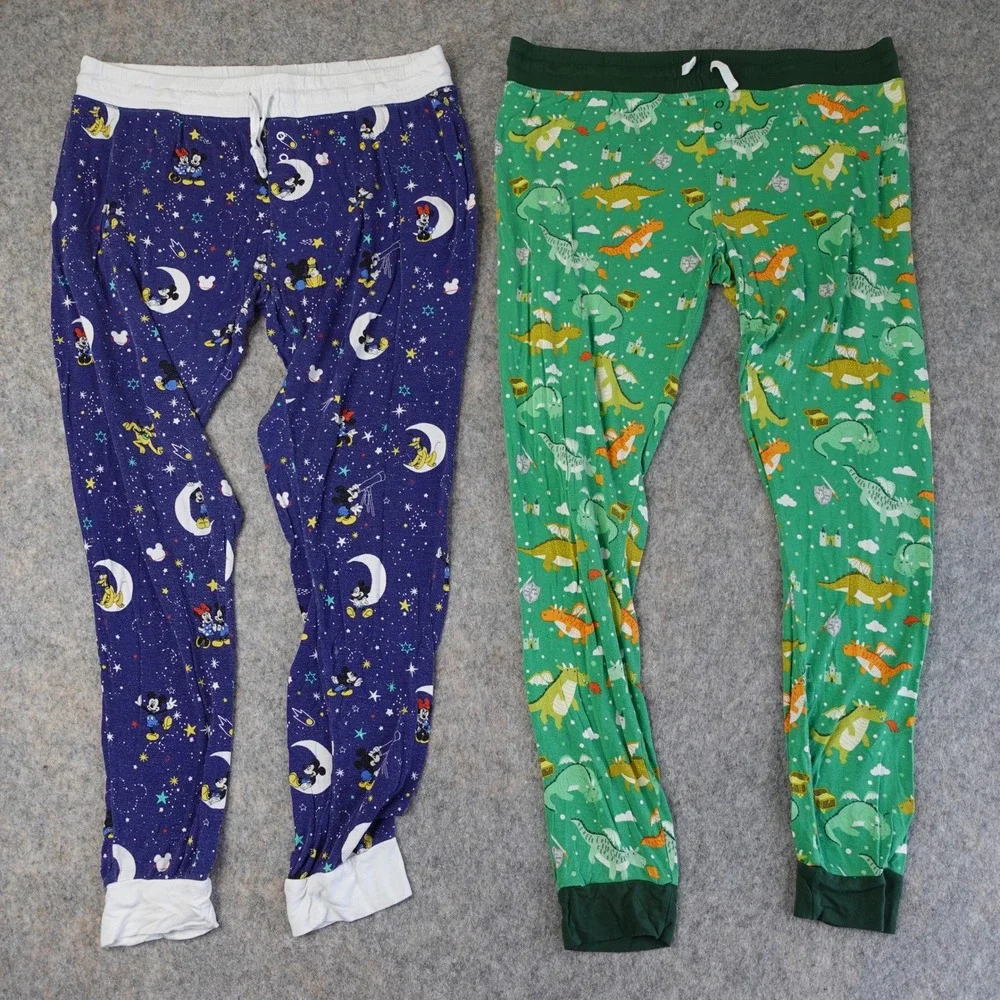 Little‎ Sleepies PJ Pants Womens M Bamboo Blue Disney Mickey Green Dragon 2 Pair